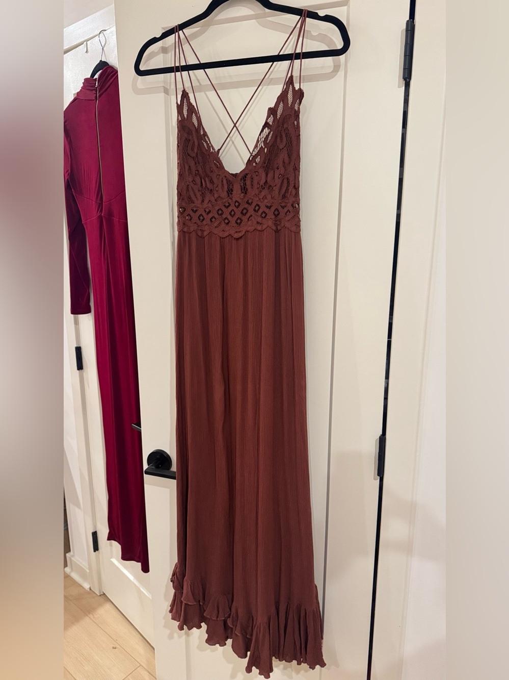 Free People Brown Crochet Bust Maxi Dress
